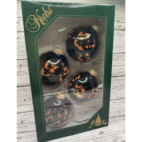 Krebs Halloween Pumpkin Faces Jack-O-Lantern Glitter Spooky Fall Glass Ornaments - Picture 1 of 5